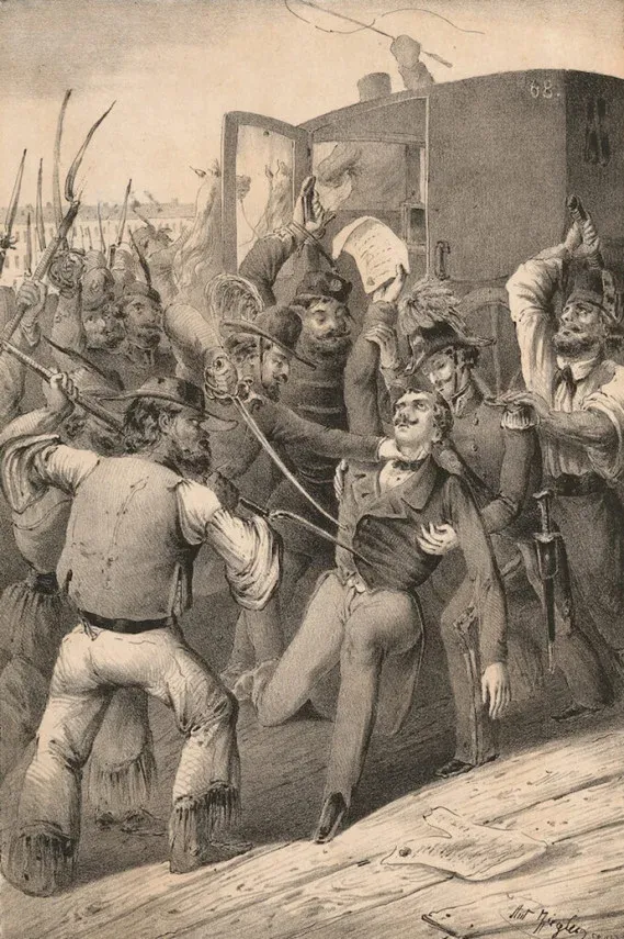 The lynching of Baron Franz Philipp von Lamberg(1791–1848), field marshal and chief of staff of the imperial and royal forces in Hungary, appointed commander-in-chief in Pest on September 28, 1848. Many feared the bloody incident would usher in a showdown with the moderates in Hungary. At the same time, the House of Representatives condemned the incident and ordered an investigation into the matter.