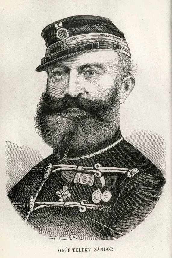 Colonel Count Sándor Teleki, also known as the “wild Count of Koltó.” Teleki fought in the Hungarian independence war of 1859, was wounded, and then joined Garibaldi in the southern Italian campaign in 1860. Woodcut by an unknown artist