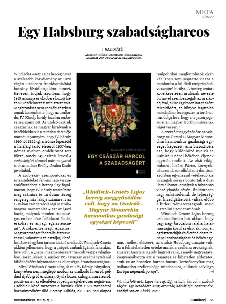 „Egy császár harcol a szabadságért.” – Recenzió Windisch-Graetz Lajos herceg könyvéről - kiemelt kép