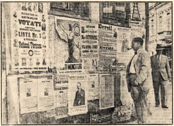 Kép: Un_cetatean_citind_afisele_electorale_Dimineata_07-18-1932-600x435.webp
